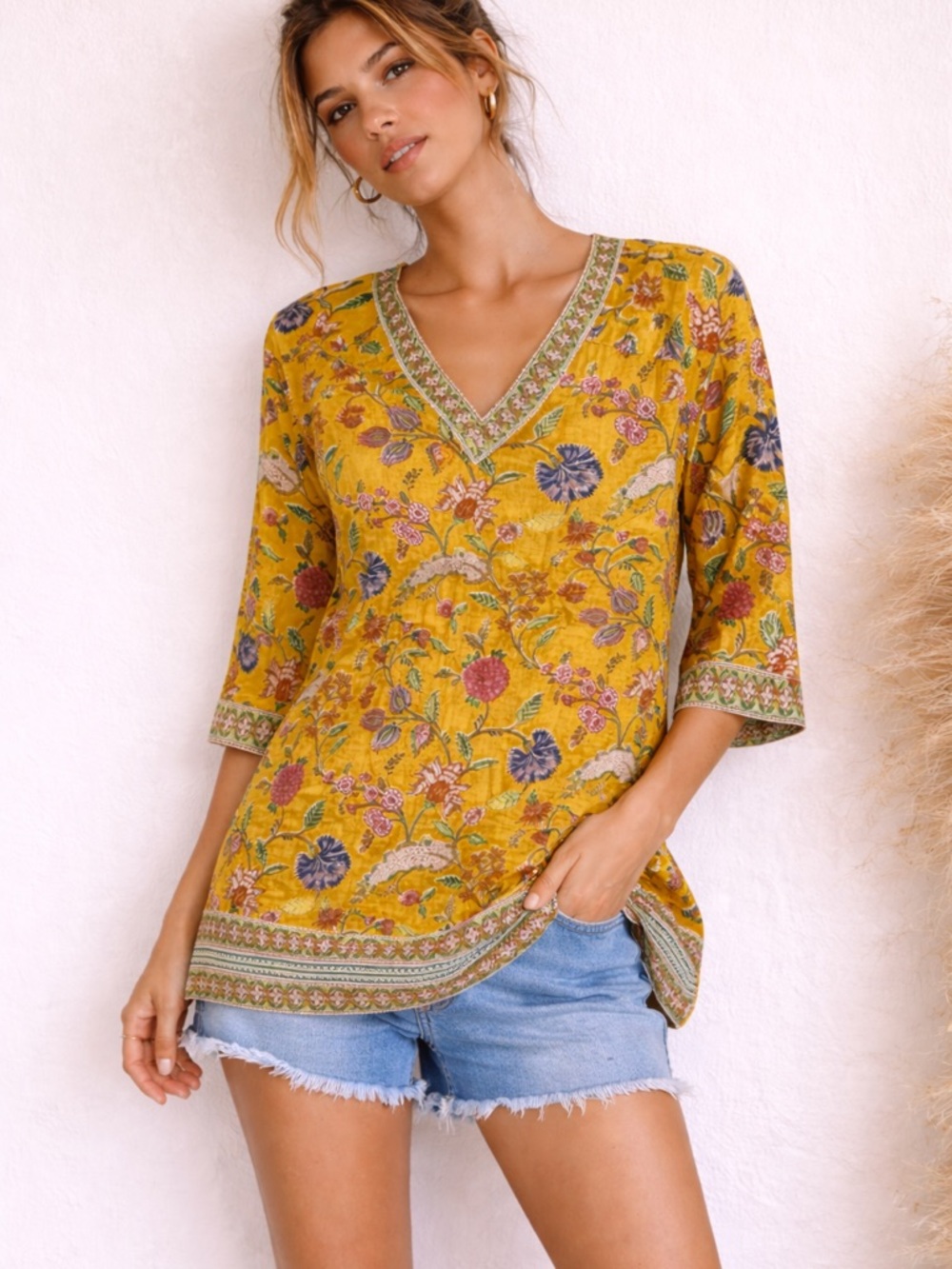 ✨ Pax Philomena Yellow Floral Boho‎ Tunic XS ✨